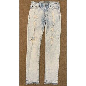 American Eagle Slim Fit Jeans Mens 30x32 Ripped Stretch Acid Washed Y2K Denim